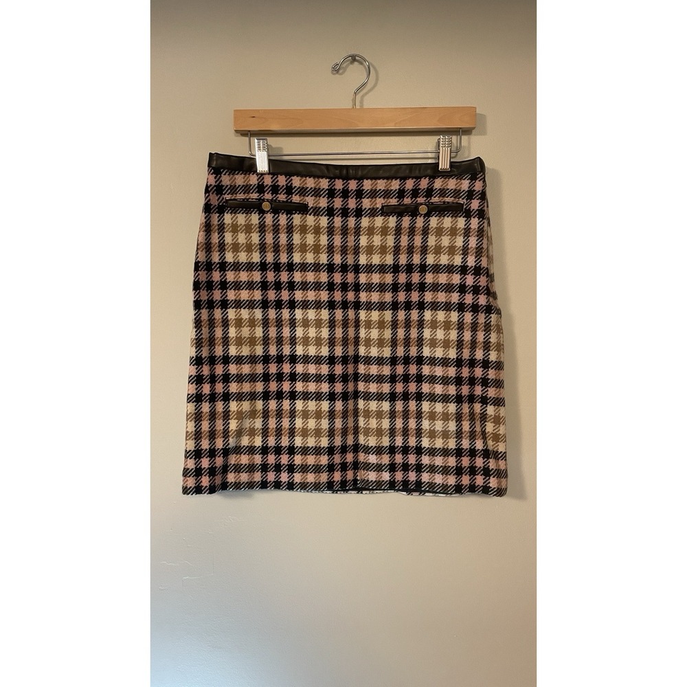 Talbots 8 Pink Tan Wool Blend Leather Trim‎ Career Pencil Skirt